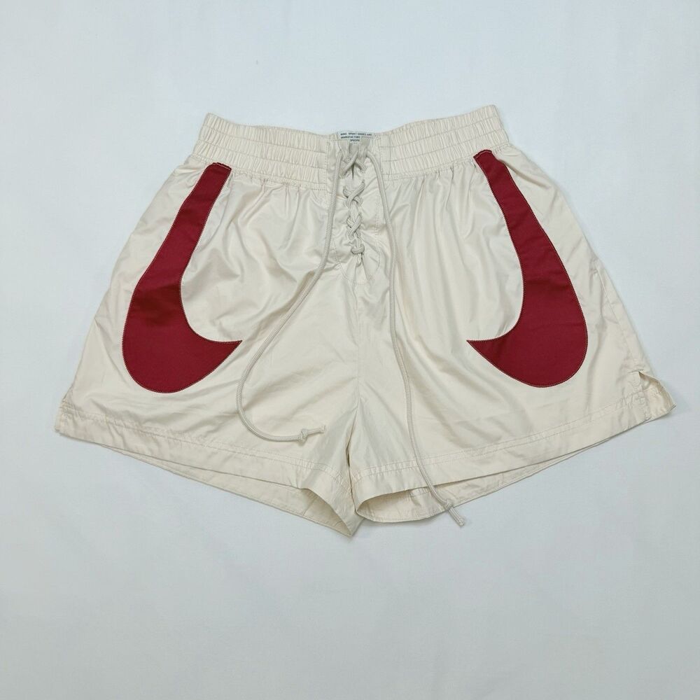 Nike Circa 50 Shorts Ivory White LARGE Red Swoosh Lace Up Vintage Boxer Style